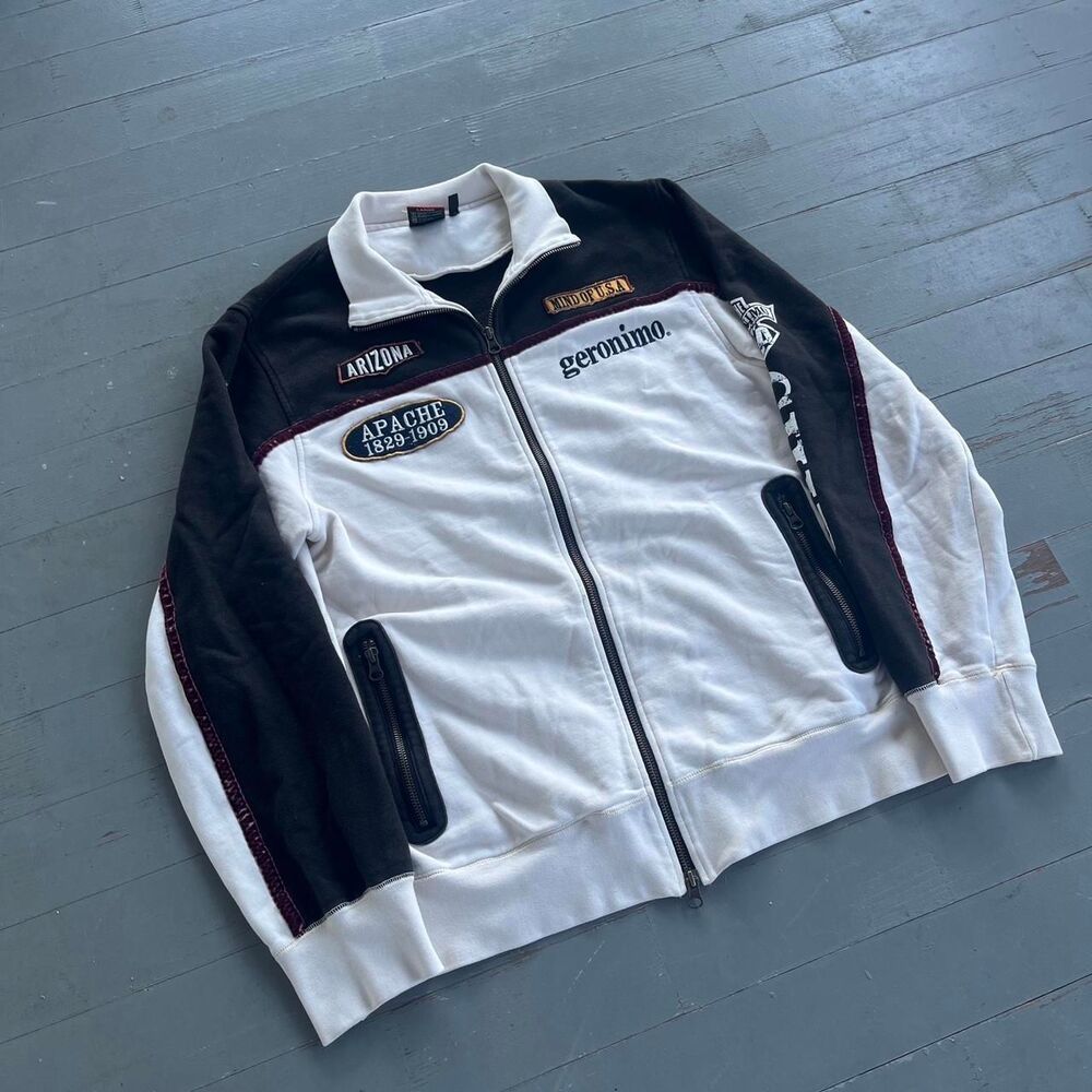 Apache Geronimo Streetwear Racing Rugby-style Y2K Zip Up Jacket